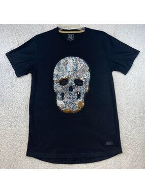 CR24 Black Sequin Skull Graphic T-Shirt Men's Size Small